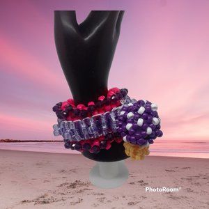 Kandi Rotating Bracelet Cuff Pink/Purple/ W/Purple Mushroom